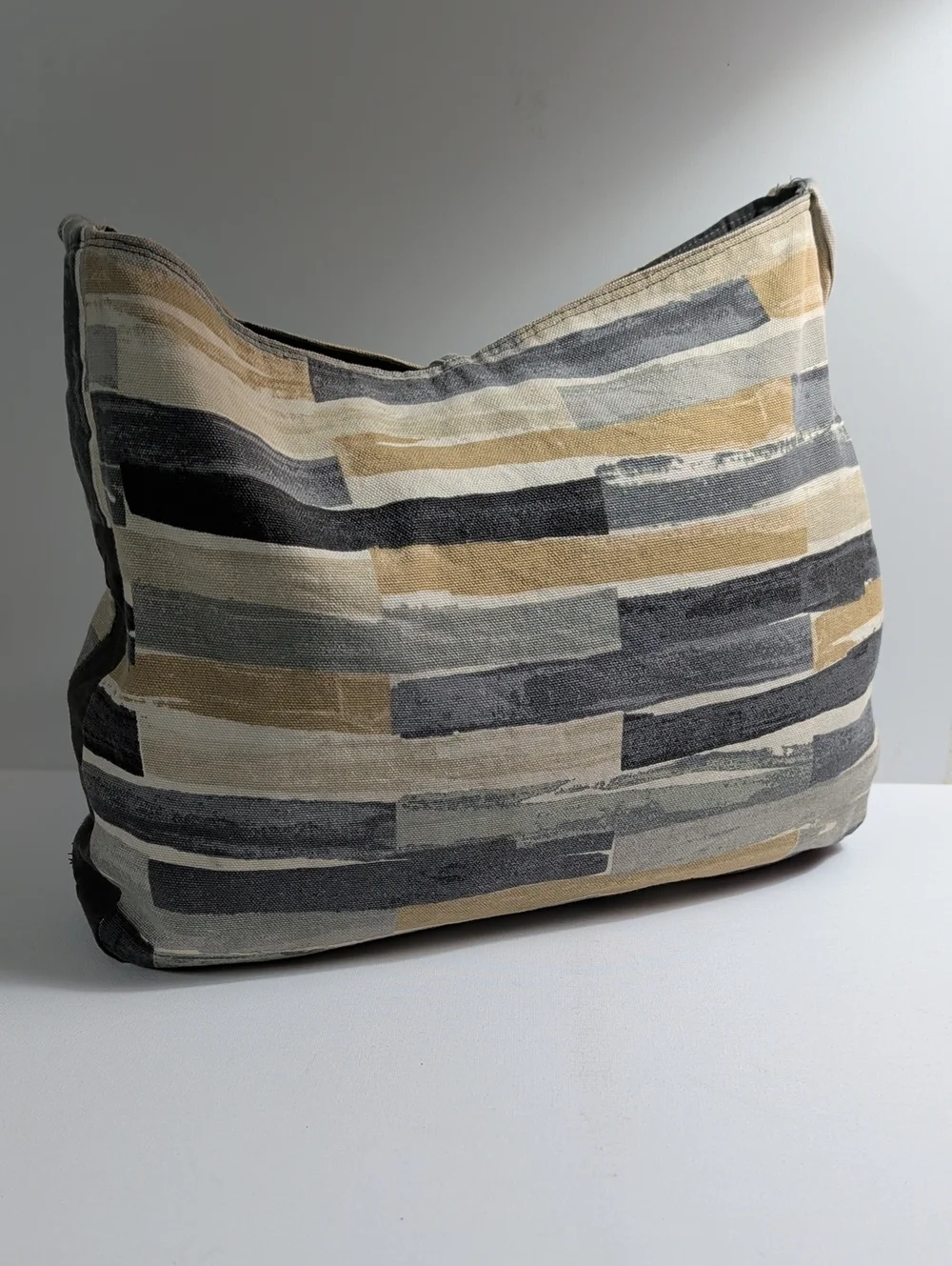 Neutral Block-Stripe Knotted Shoulder Bag
